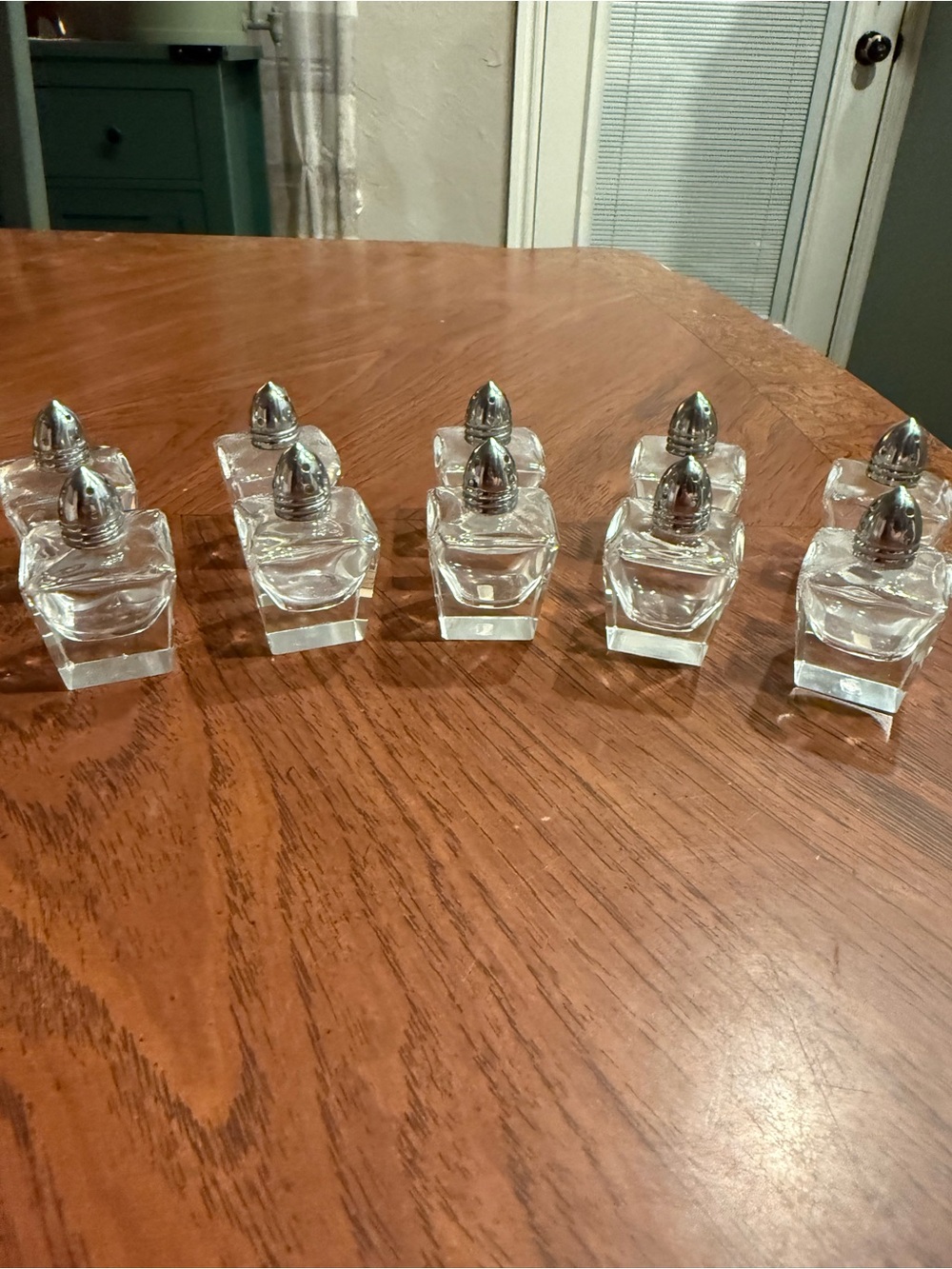 MCM Square Clear Glass Salt & Pepper Shaker Set of 10 with Silver Plated Tops